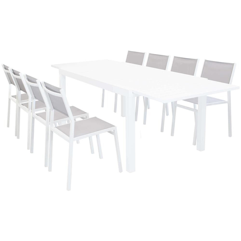 Set Tavolo Giardino Rettangolare Allungabile 160/240 X 90 Con 8 Sedie In Alluminio Bianco E Textilene Da Esterno - Foto 1