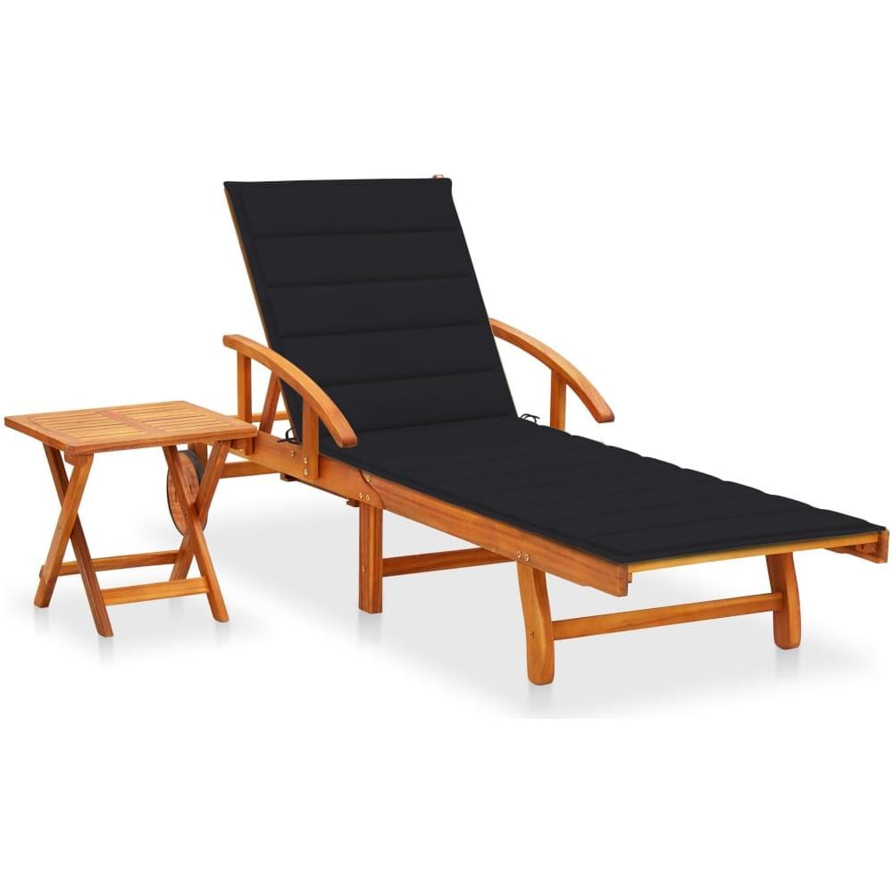 Sdraio da Giardino con Tavolino e Cuscino in Massello di Acacia - Foto 1