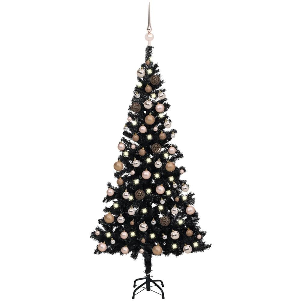 Set Albero Natale Artificiale con LED Palline Nero 150 cm PVC - Foto 1