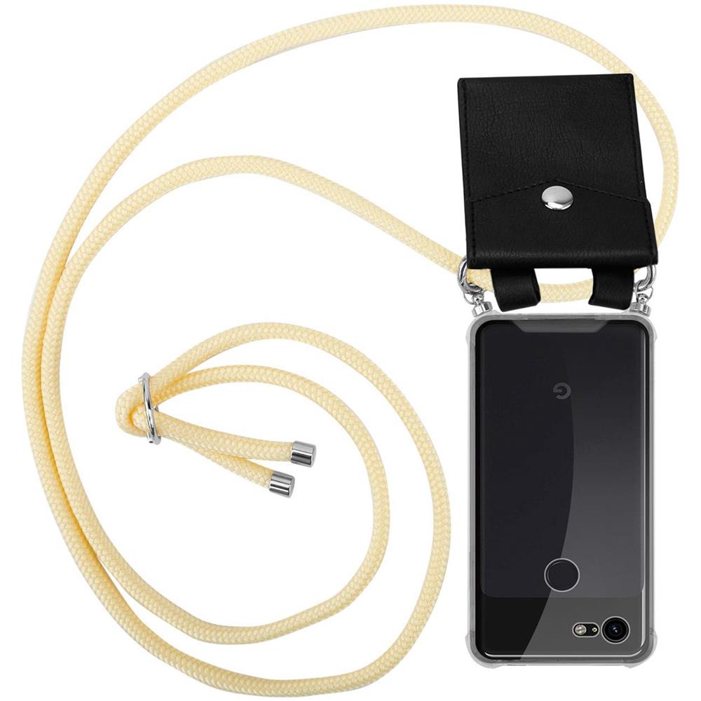 Catena Di Telefoni Cellulari Compatibile Con Google Pixel 3 In Crema Beige - Coperchio Protettivo In Silicone Con Anelli D'argento, Cinturino In Corda E Custodia Staccabile - Foto 1