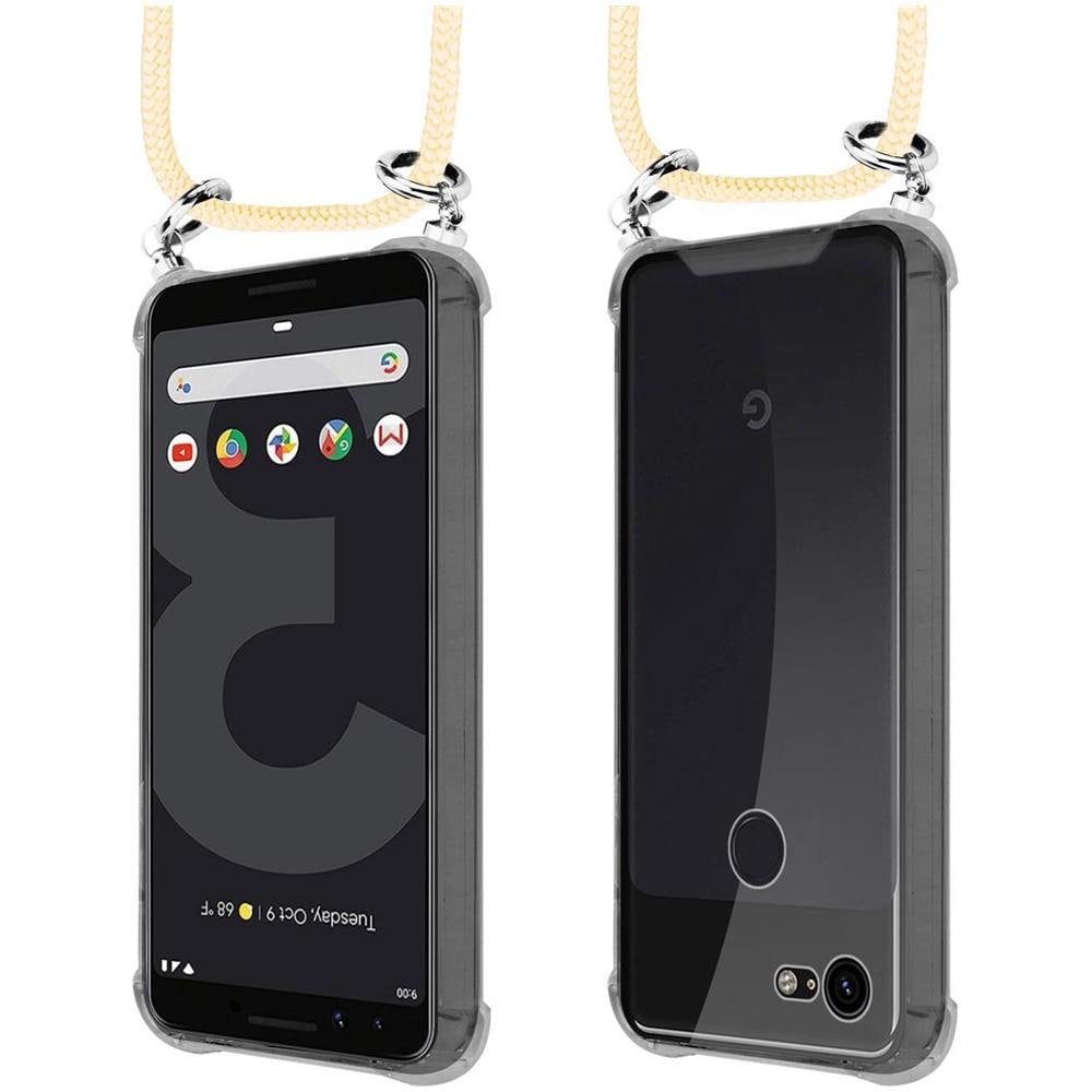 Catena Di Telefoni Cellulari Compatibile Con Google Pixel 3 In Crema Beige - Coperchio Protettivo In Silicone Con Anelli D'argento, Cinturino In Corda E Custodia Staccabile - Foto 8