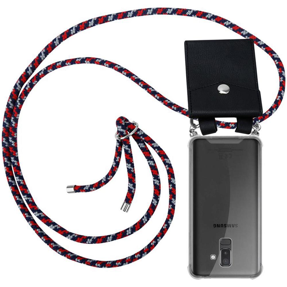 Catena Di Telefoni Cellulari Compatibile Con Samsung Galaxy A6 Plus 2018 In Rosso Blu Bianco - Coperchio Protettivo In Silicone Con Anelli D'argento, Cinturino In Corda E Custodia Staccabile - Foto 1