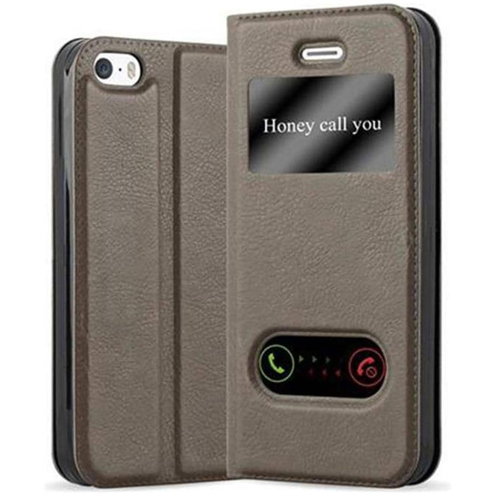 Cadorabo Custodia Compatibile Con Apple Iphone 5 / Iphone 5s / Iphone Se In Bruno Pietra - Coperchio Protettivo Con Chiusura Magnetica, Funzione Stand E 2 Finestre Di Visualizzazione - Foto 1