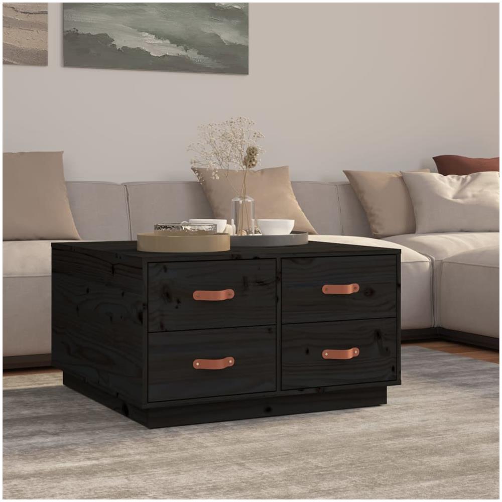 Tavolino Da Salotto Nero 80x80x45 Cm Legno Massello Di Pino - Foto 1