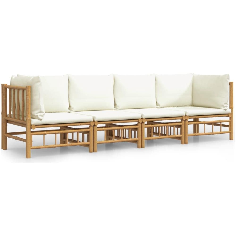 Set Salotto Da Giardino 4pz Con Cuscini Bianco Crema In Bambù - Foto 2