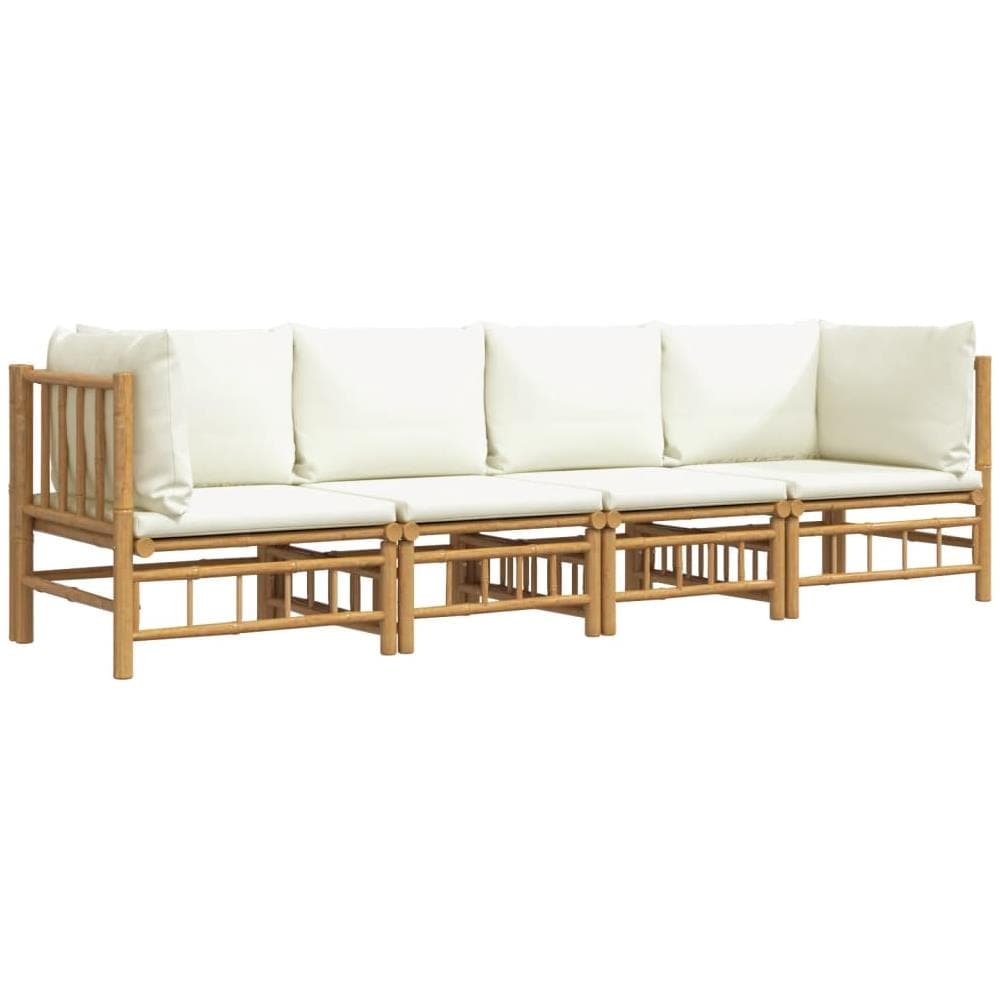 Set Salotto Da Giardino 4pz Con Cuscini Bianco Crema In Bambù - Foto 3
