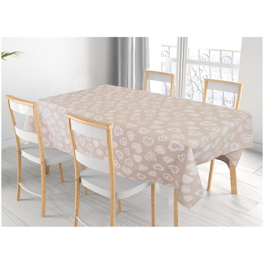 Tovaglia Miros Resinata Antimacchia Copritavolo Cucina Disegno Cuore 140x180 Bianco - Foto 1