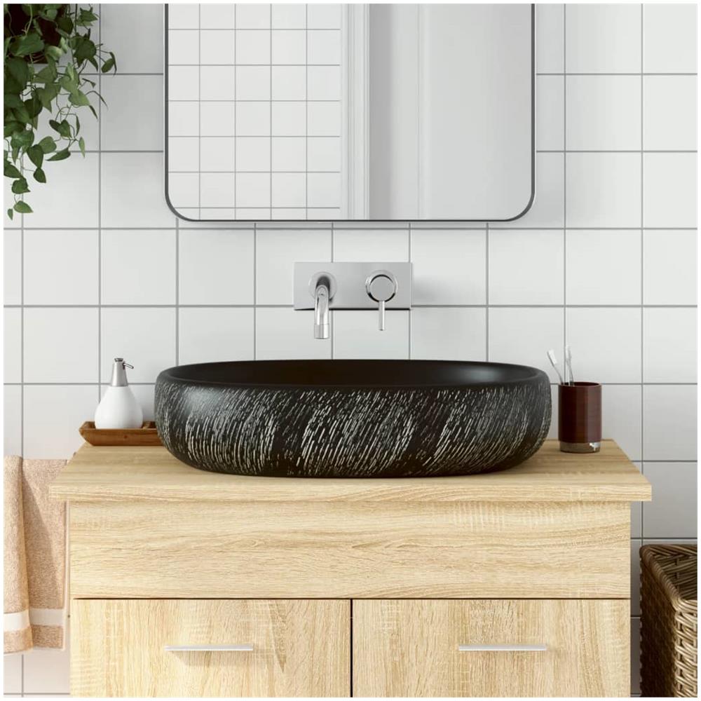 Lavabo Da Appoggio Nero Ovale 59x40x14 Cm Ceramica - Foto 1