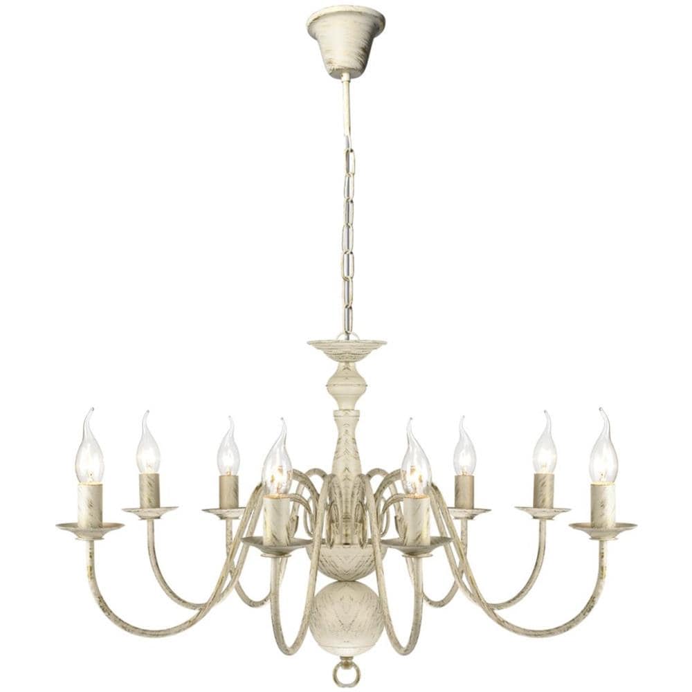 Lampadario Stile Antico Metallo Bianco Lampadine 8 X E14 - Foto 2