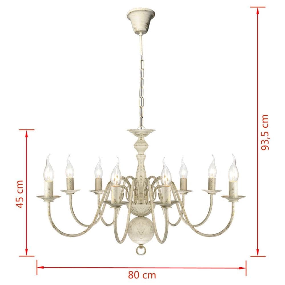 Lampadario Stile Antico Metallo Bianco Lampadine 8 X E14 - Foto 16