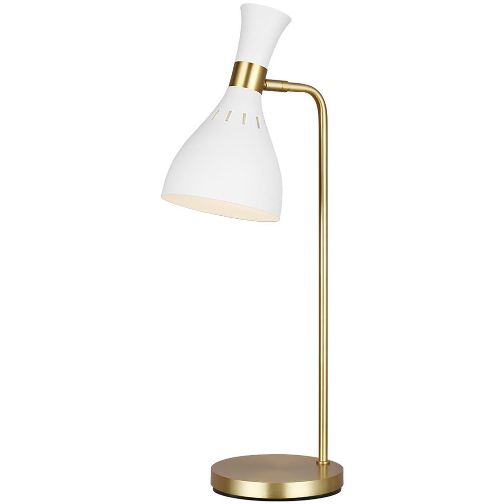 Lampada Da Tavolo 1 Luce, Bianco Opaco, Bianco Opaco, Ottone Brunito, Attacco E27 - Foto 1