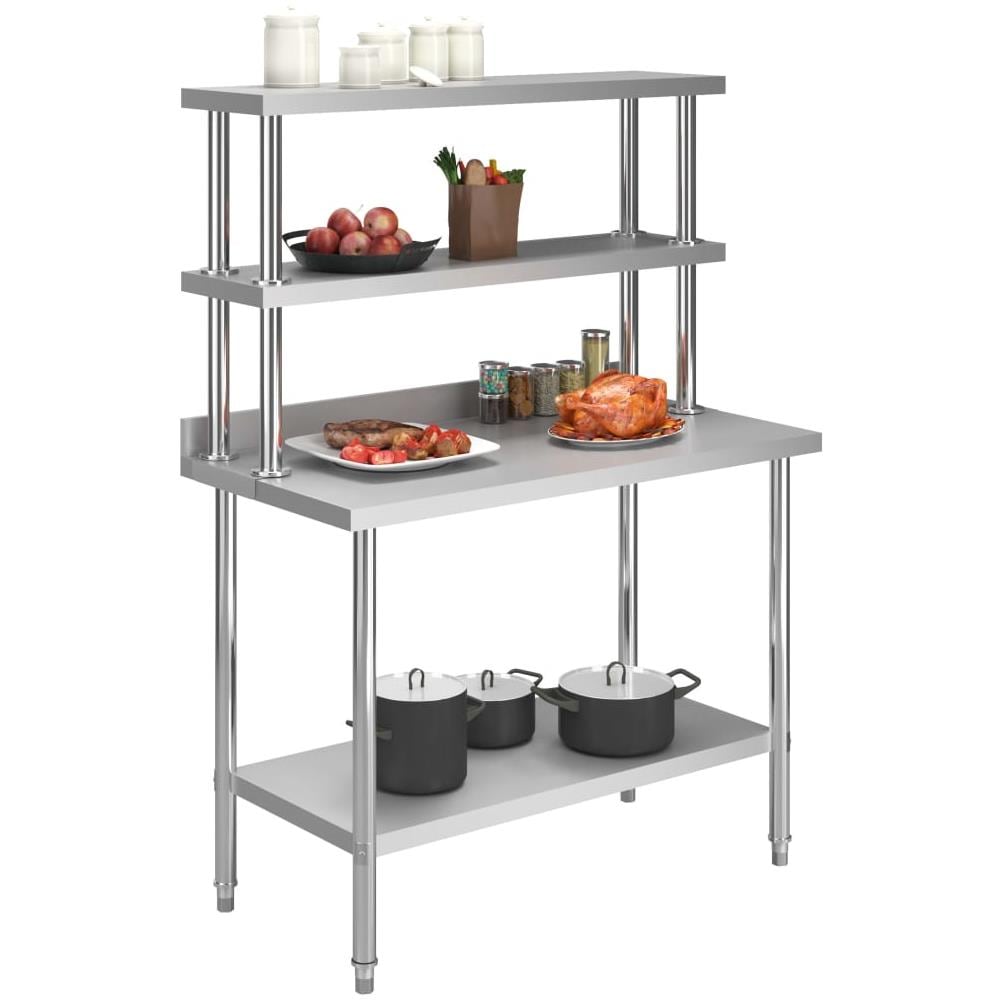 Tavolo Lavoro Cucina Con Mensola 120x60x150 Cm In Acciaio Inox - Foto 2