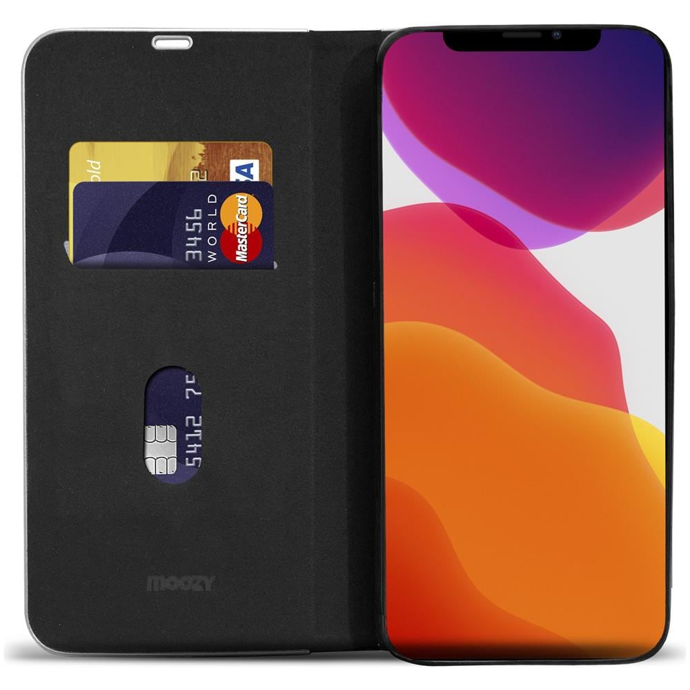 Custodia A Libro Per Iphone 12, Iphone 12 Pro, Carbonio Nera - Protezione Dei Bordi Metallici Flip Cover Portafoglio Con Appoggio E Porta Carte - Foto 2