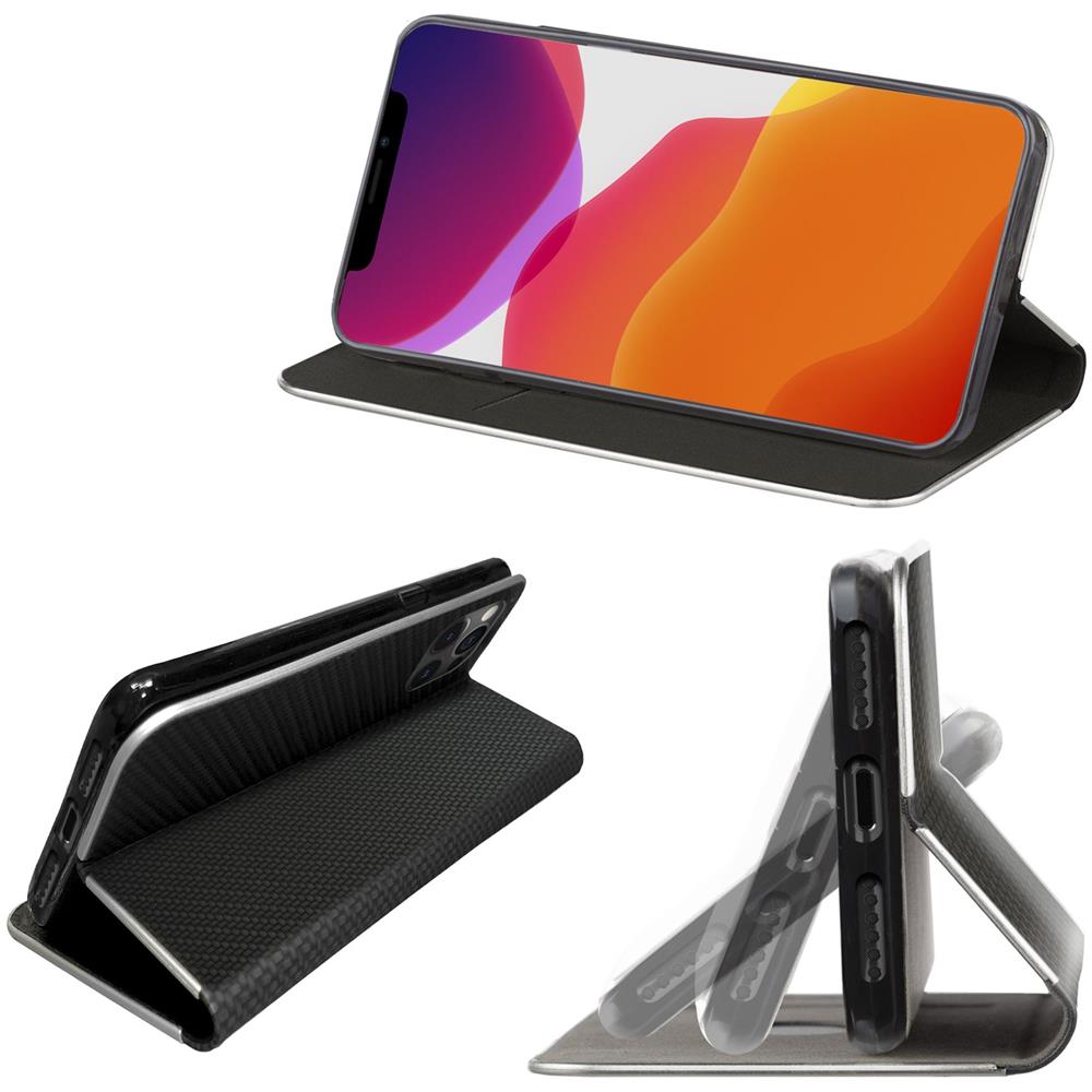 Custodia A Libro Per Iphone 12, Iphone 12 Pro, Carbonio Nera - Protezione Dei Bordi Metallici Flip Cover Portafoglio Con Appoggio E Porta Carte - Foto 7