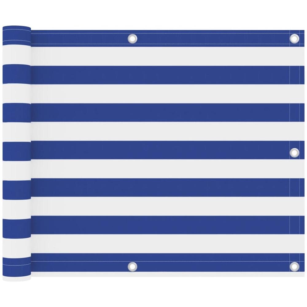 Paravento Balcone Bianco e Blu 75x500 cm Tessuto Oxford - Foto 1