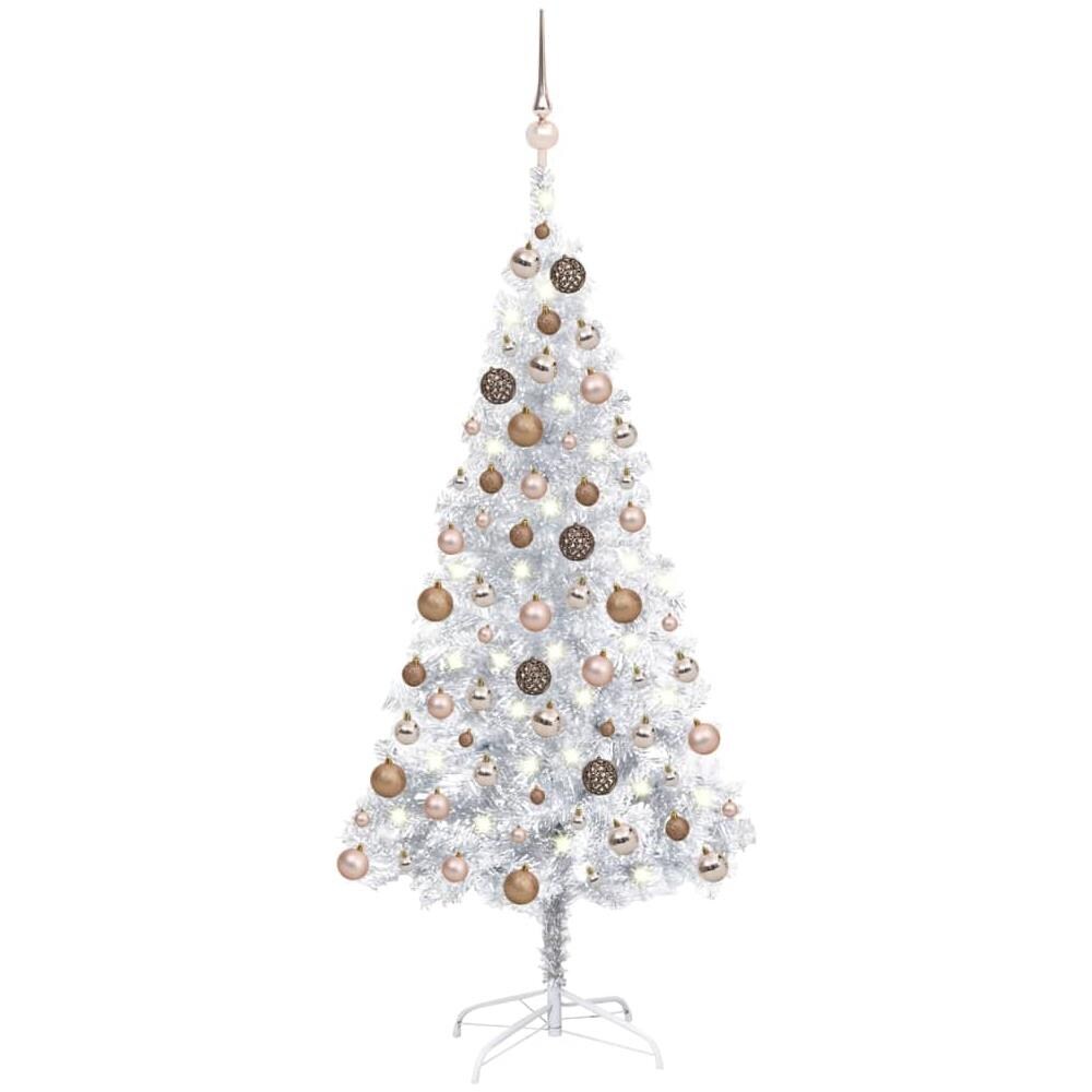 Albero Natale Artificiale con LED e Palline Argento 120cm PET - Foto 1