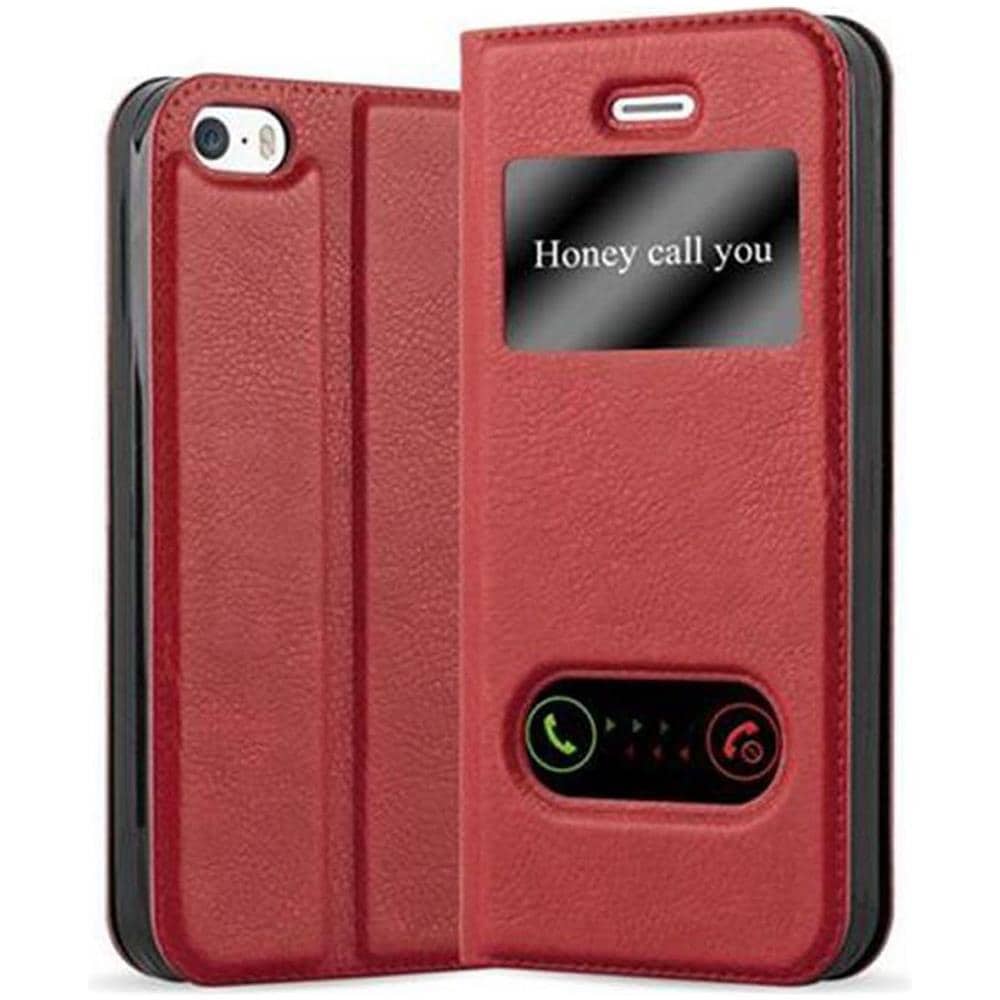 Cadorabo Custodia Compatibile Con Apple Iphone 5 / Iphone 5s / Iphone Se In Rosso Zafferano - Coperchio Protettivo Con Chiusura Magnetica, Funzione Stand E 2 Finestre Di Visualizzazione - Foto 1
