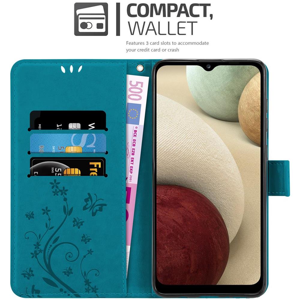 Cadorabo Custodia Compatibile Con Samsung Galaxy A12 / M12 In Blu Fiore - Coperchio Protettivo In Design Floreale Con Chiusura Magnetica, Funzione Stand E Slot Per Carte - Foto 2