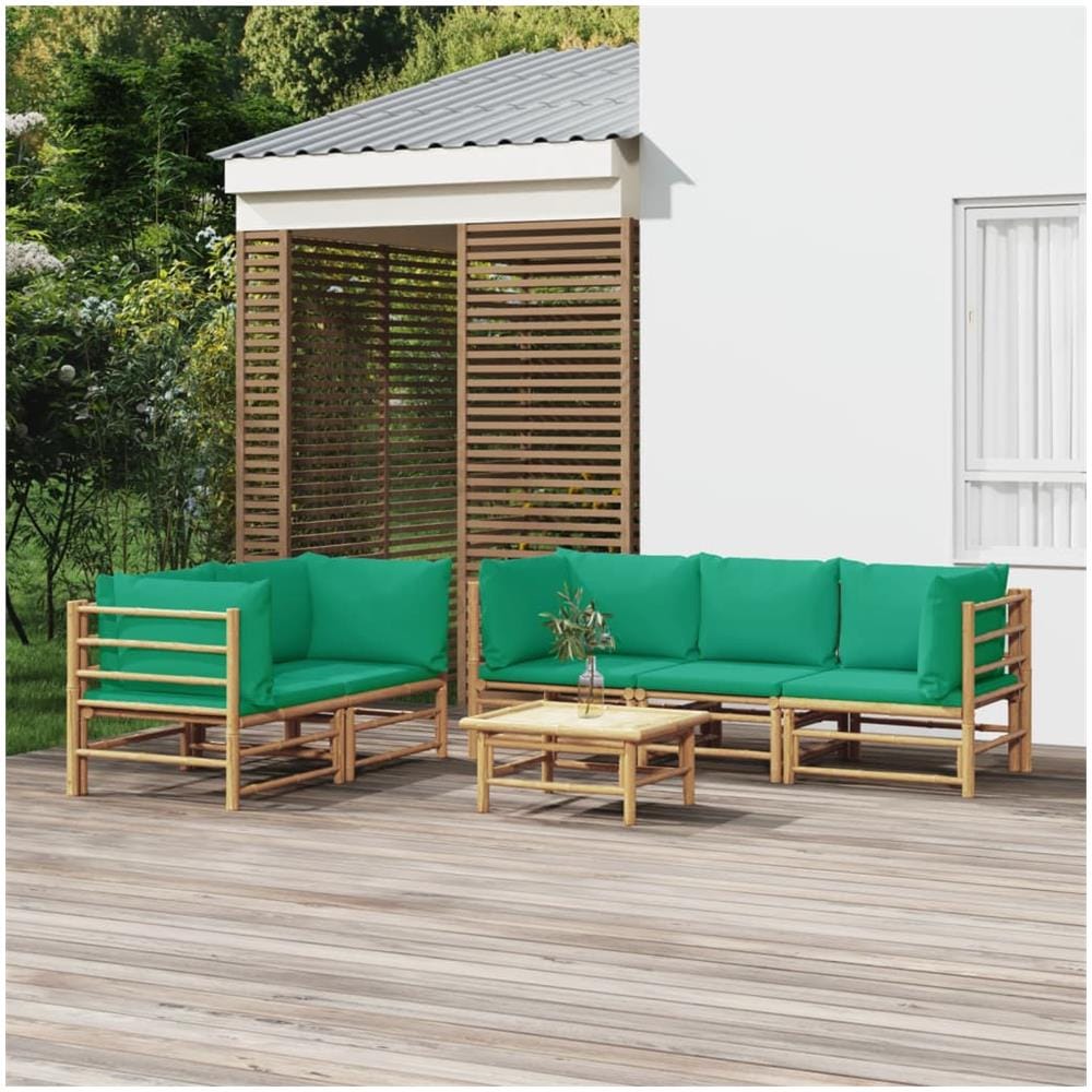 Set Salotto Da Giardino 6pz Con Cuscini Verdi Bambù - Foto 1