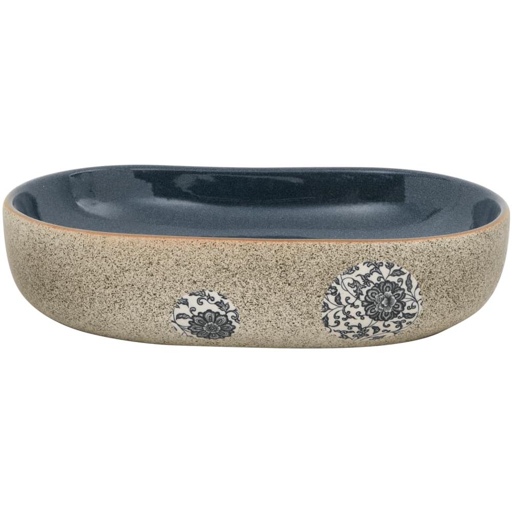 Lavabo Da Appoggio Sabbia E Blu Ovale 59x40x14 Cm Ceramica - Foto 3