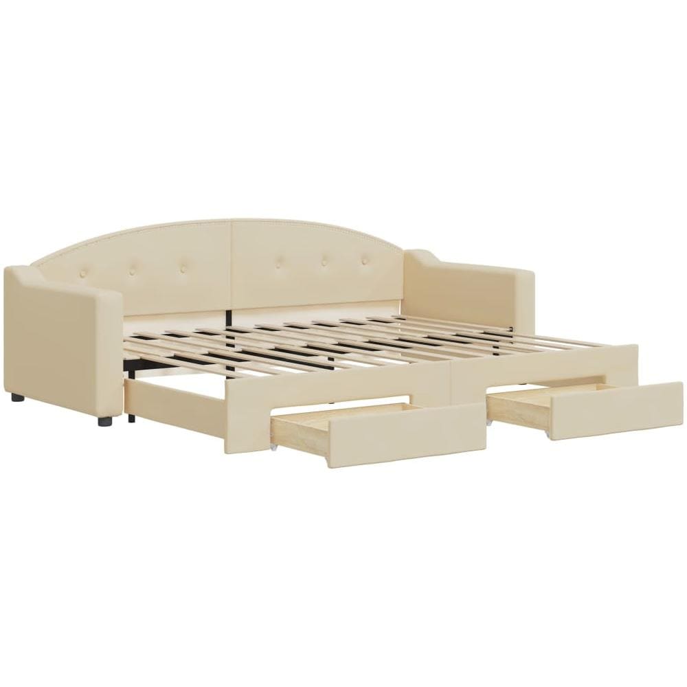 Divano Letto Estraibile Con Cassetti Crema 80x200 Cm In Tessuto - Foto 1