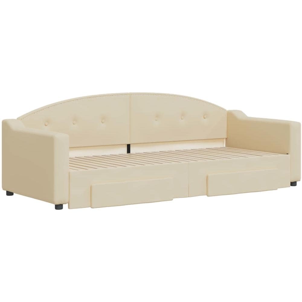 Divano Letto Estraibile Con Cassetti Crema 80x200 Cm In Tessuto - Foto 2
