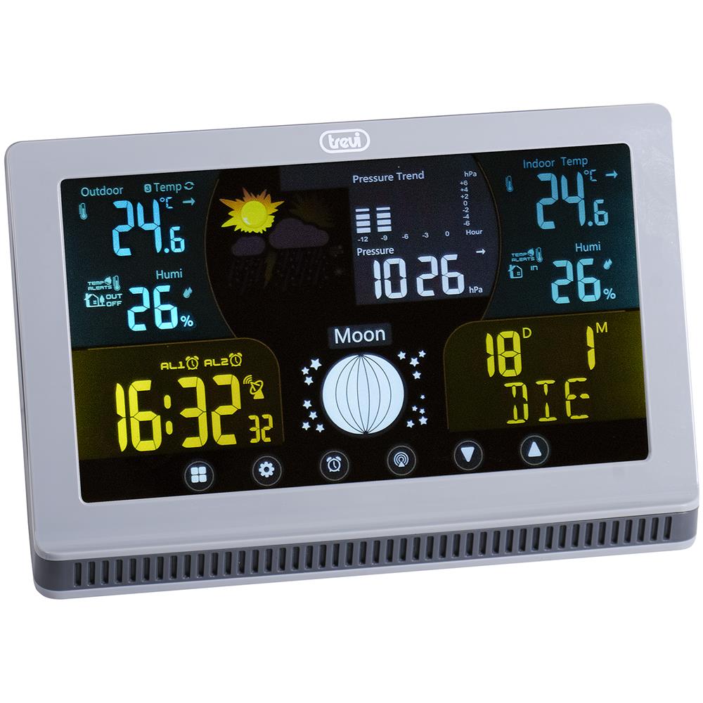 Stazione meteo con grande display a colori LCD, comandi touch, radiocontrollato 12/24, barometro hPa e termometro °C /°F - Foto 2