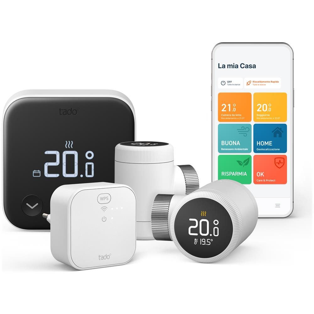 tado° Termostato Intelligente X - Kit di Base per più stanze, Termostato digitale, Nero, Bianco, Digitale, Batteria, Mini Stilo AAA - Foto 1