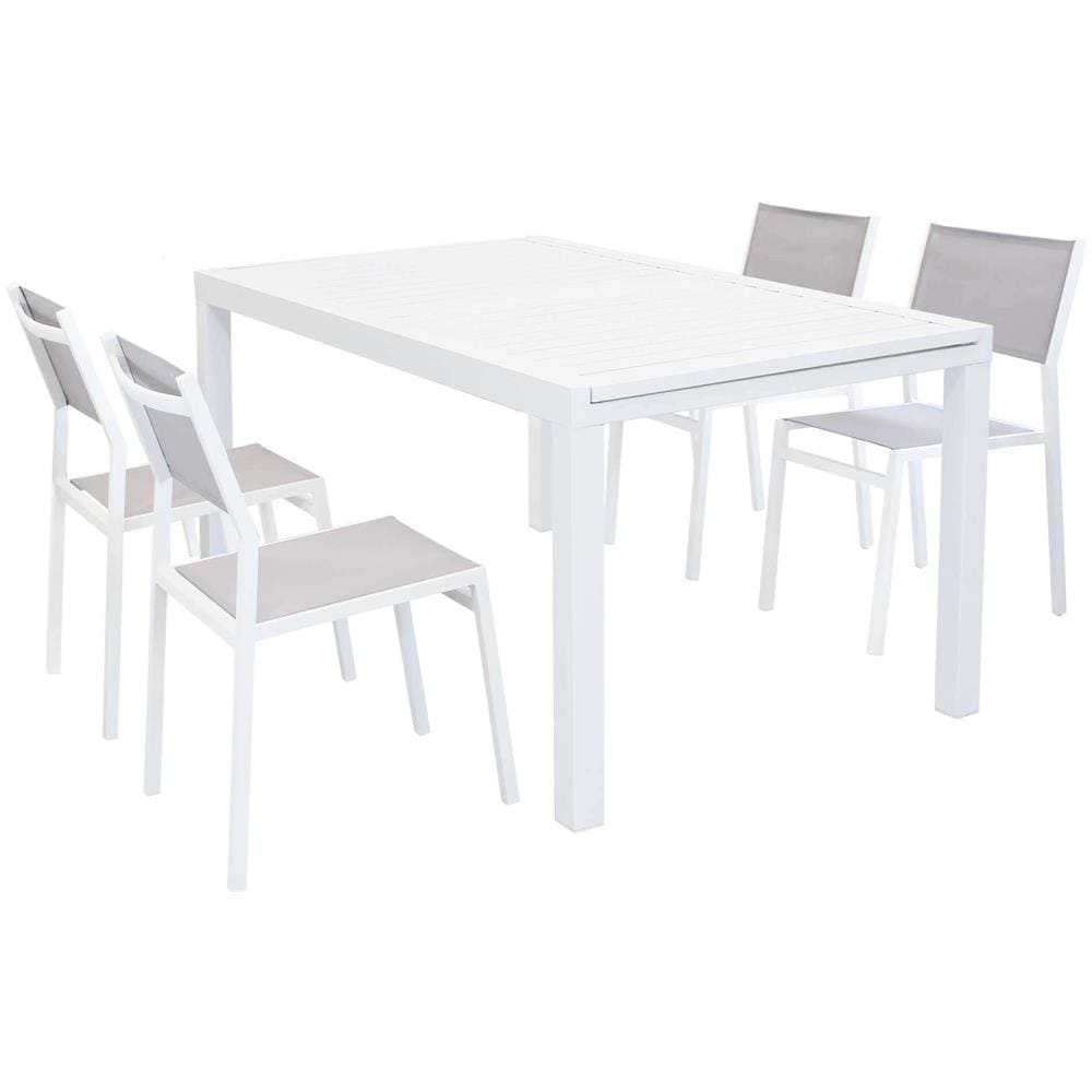 Set Tavolo Giardino Rettangolare Allungabile 160/240 X 90 Con 4 Sedie In Alluminio Bianco E Textilene Da Esterno - Foto 1