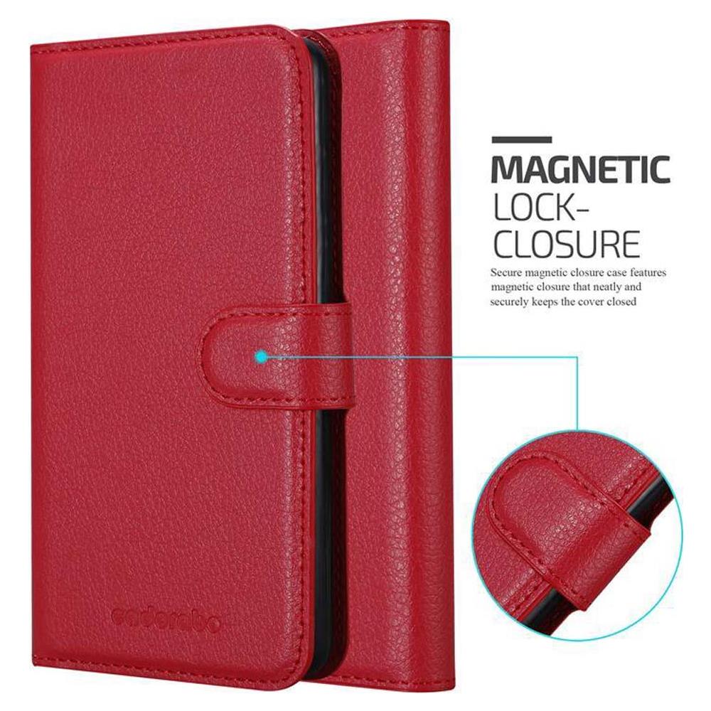 Custodia Compatibile Con Lg K10 2016 In Rosso Carminio - Coperchio Protettiva Con Chiusura Magnetica, Funzione Stand E Tasca Per Le Carte - Foto 2