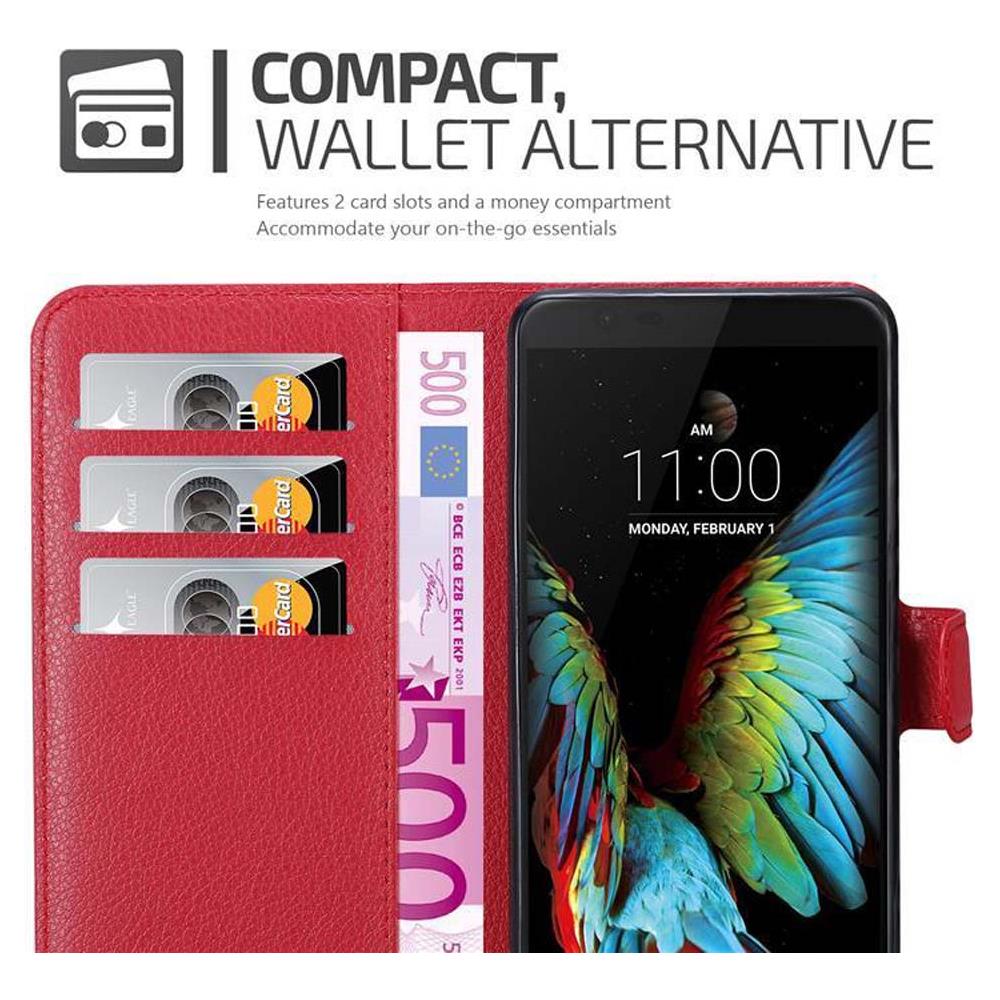 Custodia Compatibile Con Lg K10 2016 In Rosso Carminio - Coperchio Protettiva Con Chiusura Magnetica, Funzione Stand E Tasca Per Le Carte - Foto 5