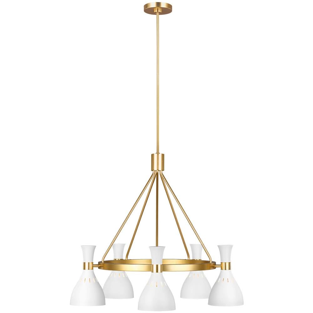 Lampadario 5 Luci, Bianco Opaco, Bianco Opaco, Ottone Brunito, E27 - Foto 1