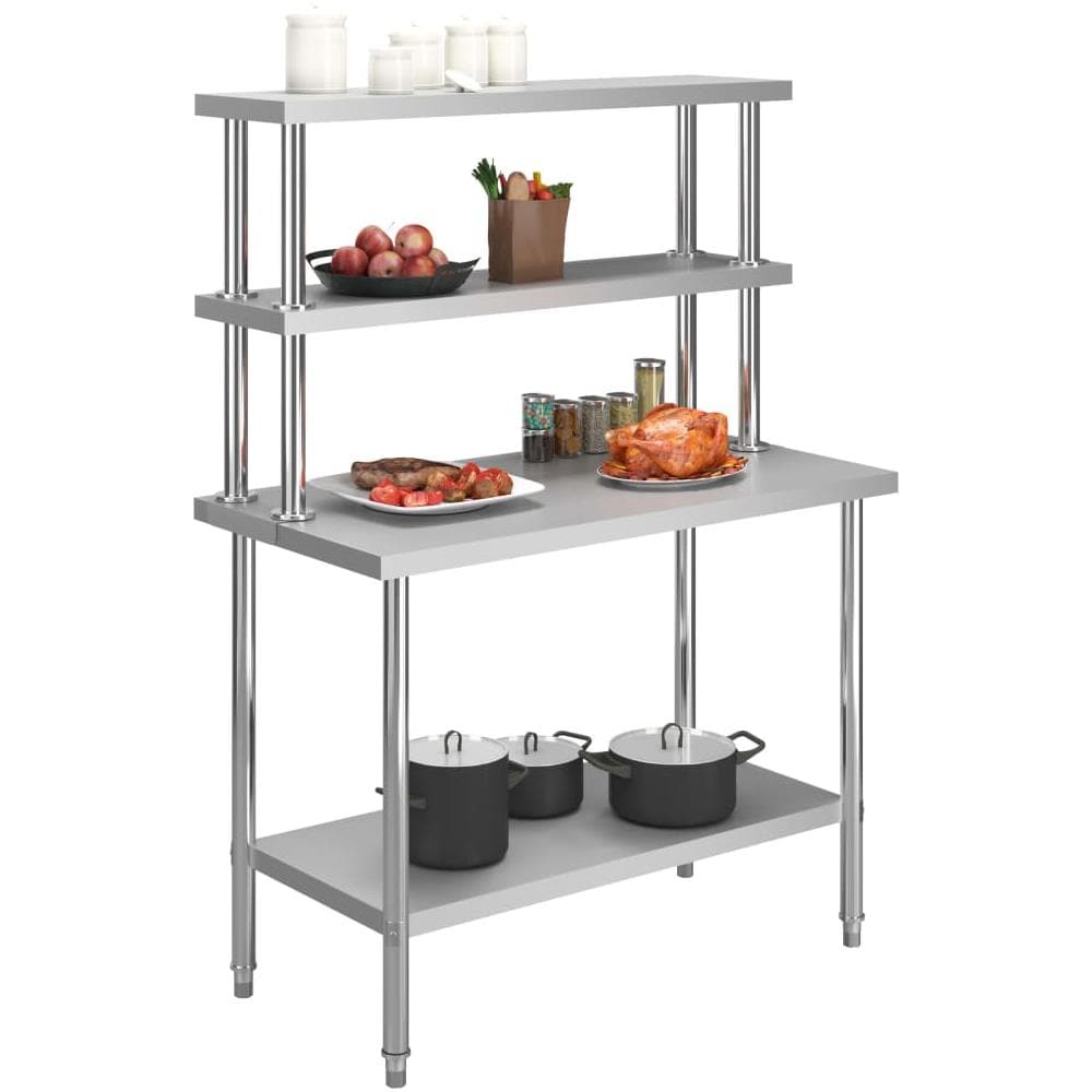 Tavolo Lavoro Cucina Con Mensola 120x60x150 Cm In Acciaio Inox - Foto 2