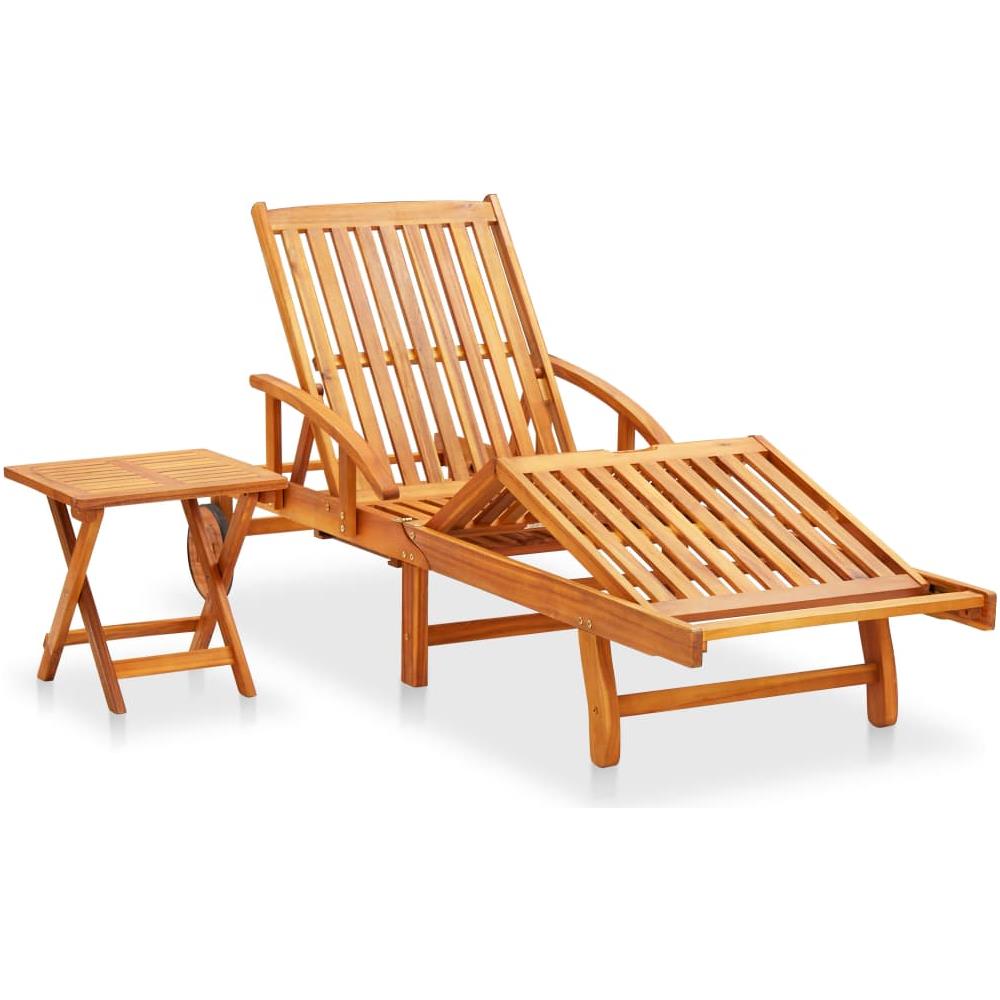 Sdraio da Giardino con Tavolino e Cuscino in Massello di Acacia - Foto 2