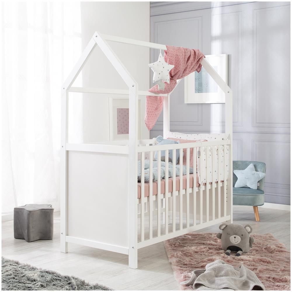 Letto A Forma Di Casa 60 X 120 Cm, Bianco, Regolazione In Altezza A 6 Pieghe, Trasformabile - Foto 6