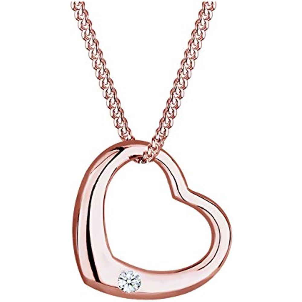 Collana Donna Ciondolo Cuore Classico Con Diamante (0,03 Ct) In Argento Sterling 925 - Foto 1