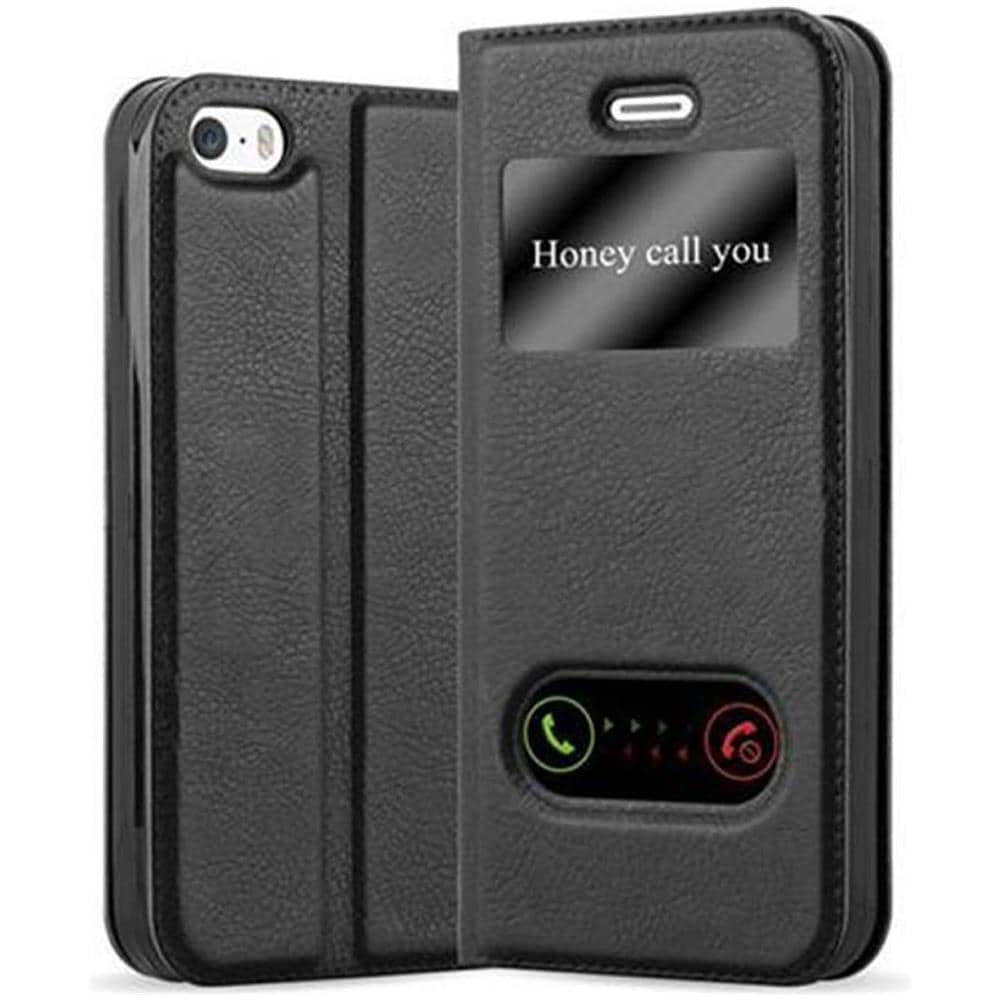 Custodia Compatibile Con Apple Iphone 5 / Iphone 5s / Iphone Se In Nero Cometa - Coperchio Protettivo Con Chiusura Magnetica, Funzione Stand E 2 Finestre Di Visualizzazione - Foto 1