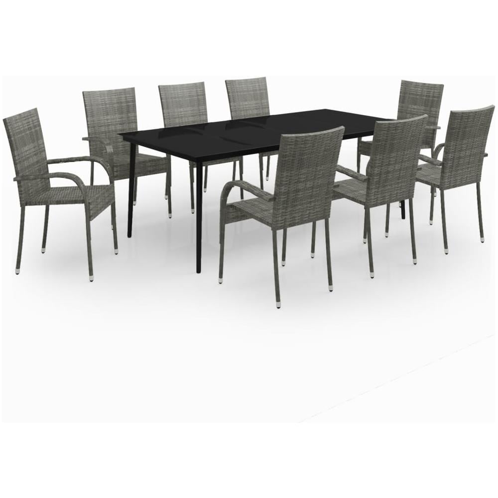 Set Da Pranzo Per Giardino 9 Pz Con Cuscini Grigio E Nero - Foto 2