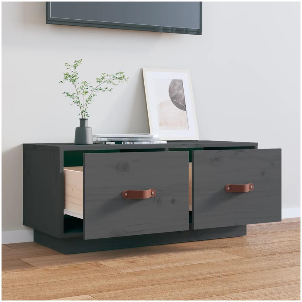 Mobile Porta Tv Grigio 80x34x35 Cm In Legno Massello Di Pino - Foto 11