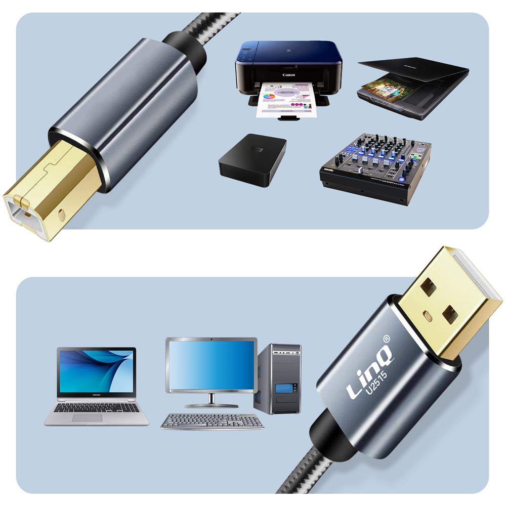 Cavo Da Usb-a 2.0 A Usb-b 2.0 Trasferimento Veloce Stabile Nylon 1,5m, Nero - Foto 5