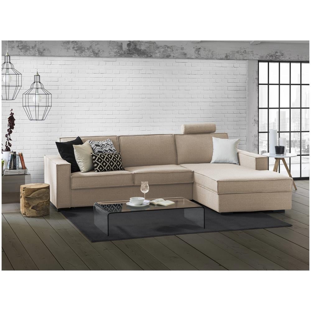 Divano Letto Adelina, Divano Ad Angolo, 100% Made In Italy, Sofà Con Apertura Girevole, Penisola Contenitore Sinistra, Con Braccioli Standard, Cm 280x95h90, Beige - Foto 1