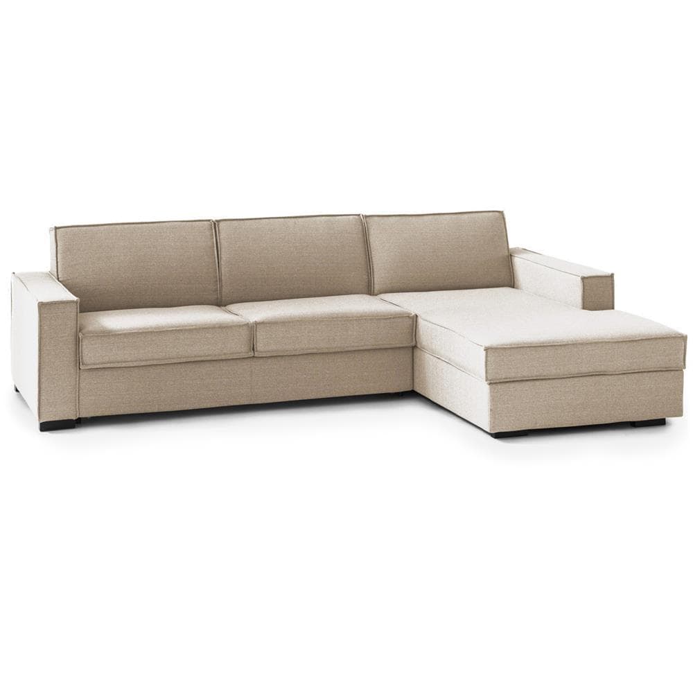 Divano Letto Adelina, Divano Ad Angolo, 100% Made In Italy, Sofà Con Apertura Girevole, Penisola Contenitore Sinistra, Con Braccioli Standard, Cm 280x95h90, Beige - Foto 2