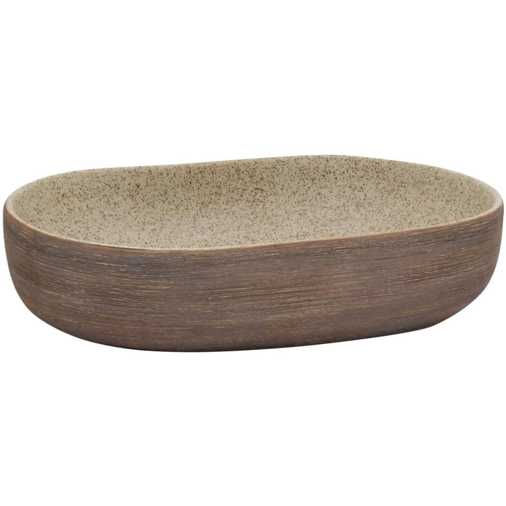 Lavabo da Appoggio Sabbia e Marrone Ovale 59x40x14 cm Ceramica - Foto 2