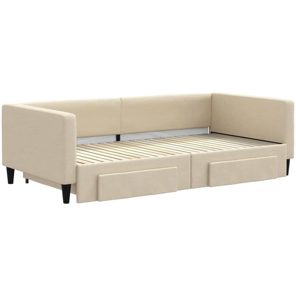 Divano Letto Estraibile Con Cassetti Crema 100x200cm In Tessuto - Foto 2