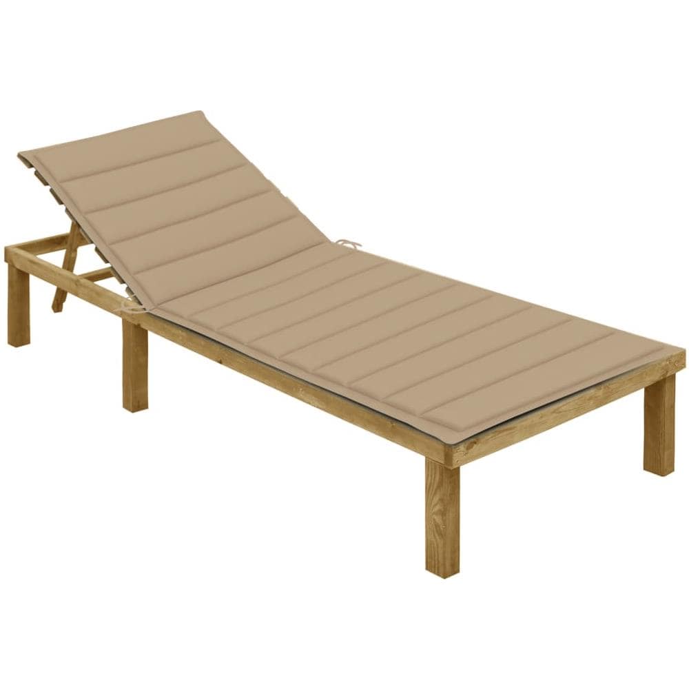 Lettino da Giardino con Cuscino Beige Legno Pino Impregnato - Foto 1