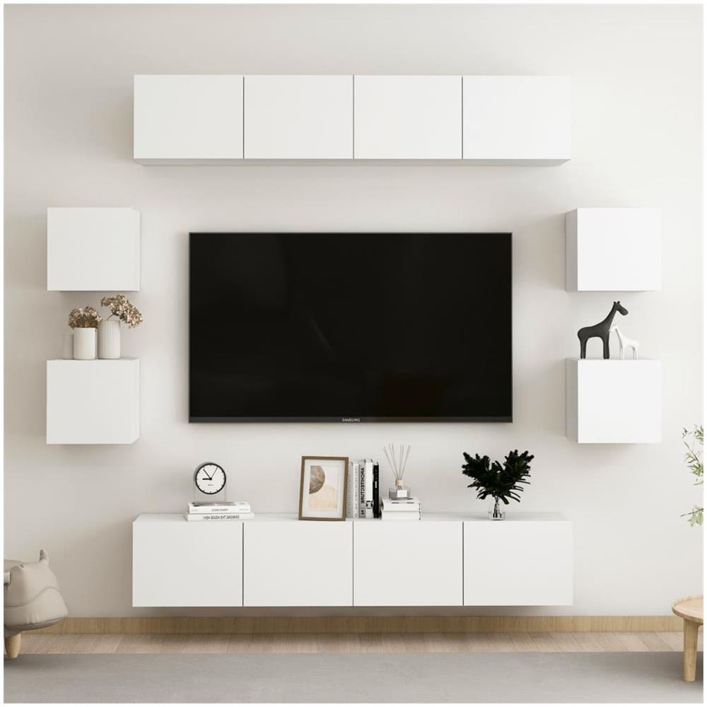 Set Mobili Porta TV 8 pz Bianco in Legno Multistrato - Foto 1