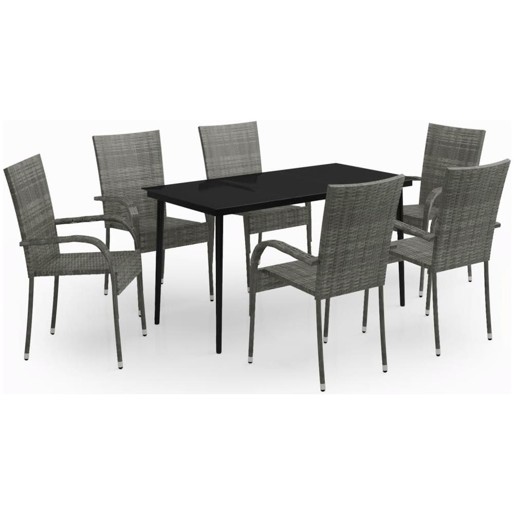 Set Da Pranzo Per Giardino 7 Pz Con Cuscini Grigio E Nero - Foto 2