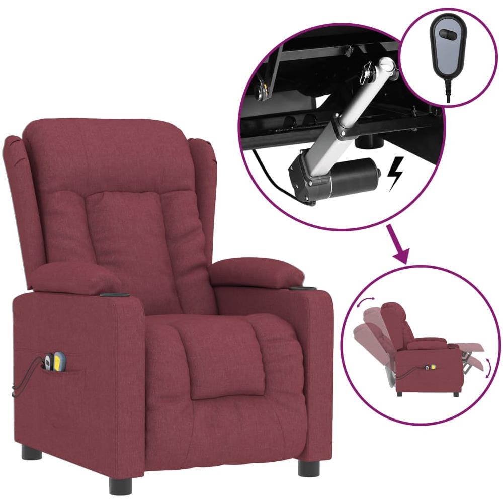 Poltrona Massaggiante Elettrica Rosso Vino in Tessuto - Foto 1