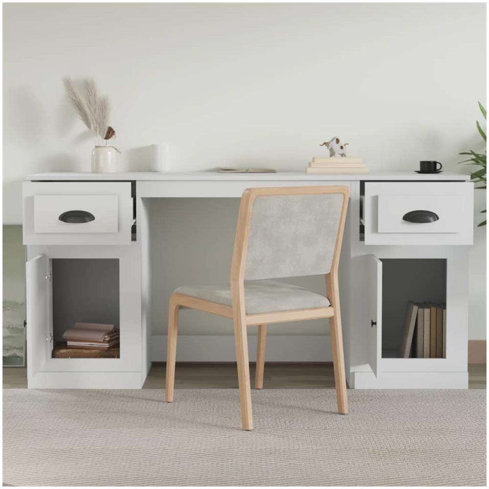 Scrivania Con Armadietto Bianco In Legno Multistrato - Foto 3