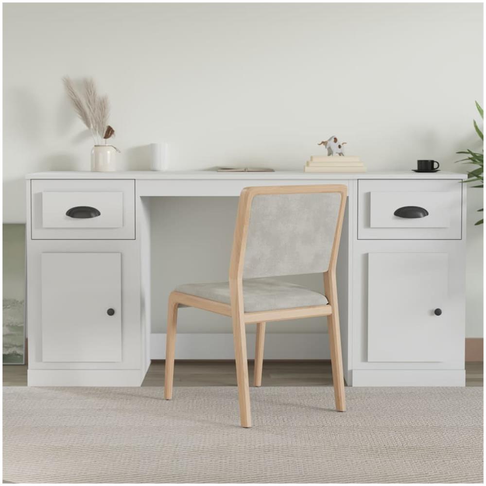 Scrivania Con Armadietto Bianco In Legno Multistrato - Foto 1